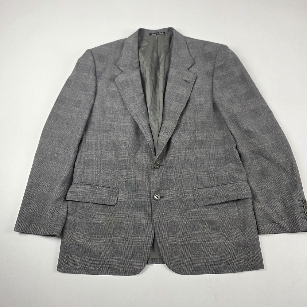 Valentino Uomo Blazer Sport Coat Mens 46 Gray Plaid Wool Made Italy Two Button